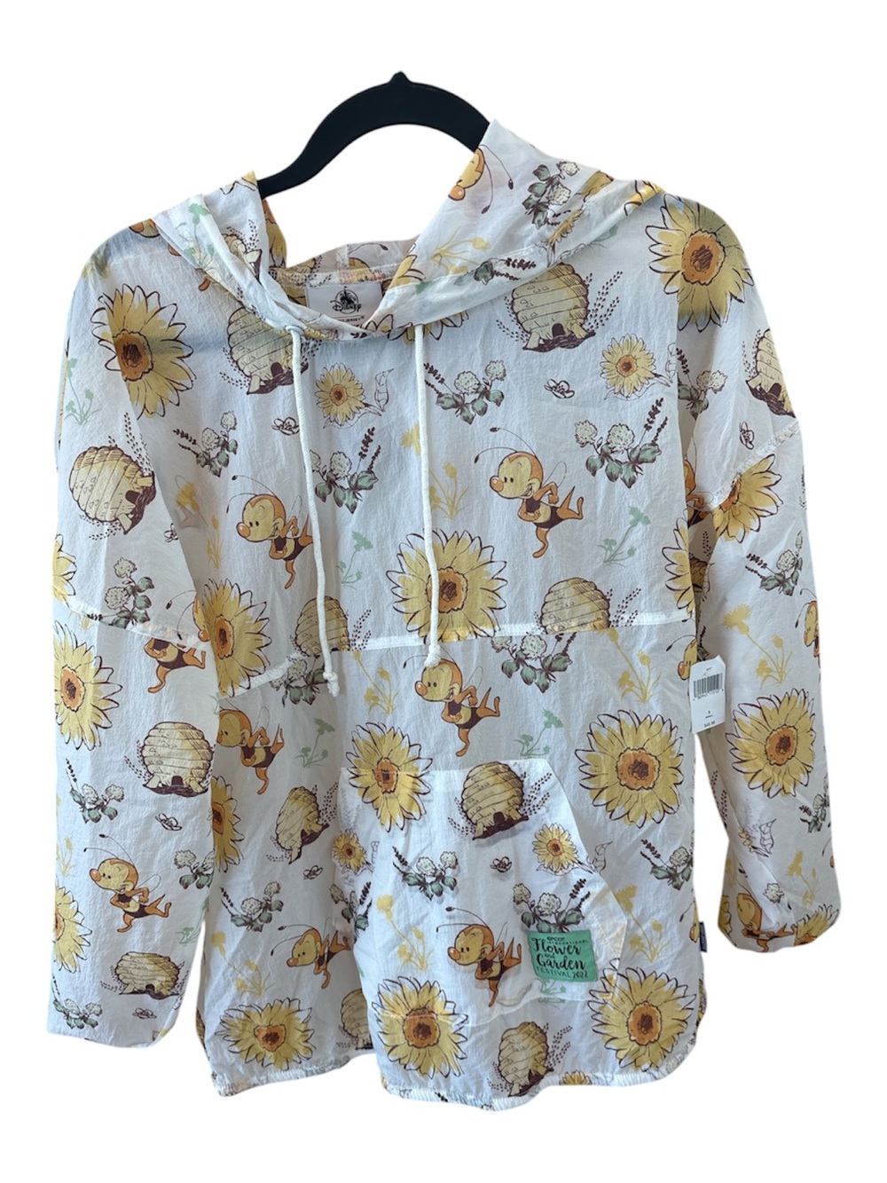 Disney Flower &Garden White Hoodie with Yellow Sunflower and Brown Bee Print